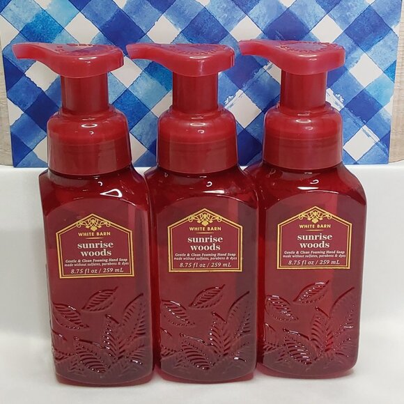 BATH & BODY WORKS WHITE BARN 'SUNRISE WOODS' FOAMING HAND SOAP 3-PIECE SET - Picture 7 of 15